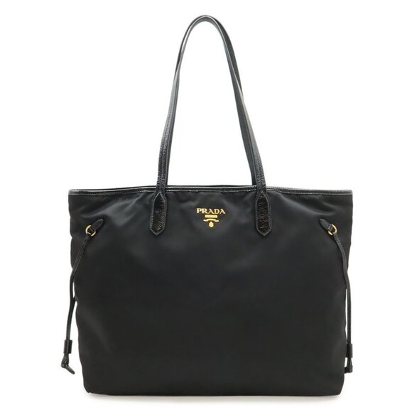 Prada Handbags - Prada Logo Tote Large Shoulder Bag Nylon Enamel Patent Nero